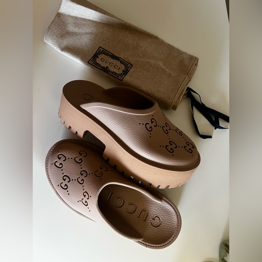 Gucci Brown Mules with Monogram Design